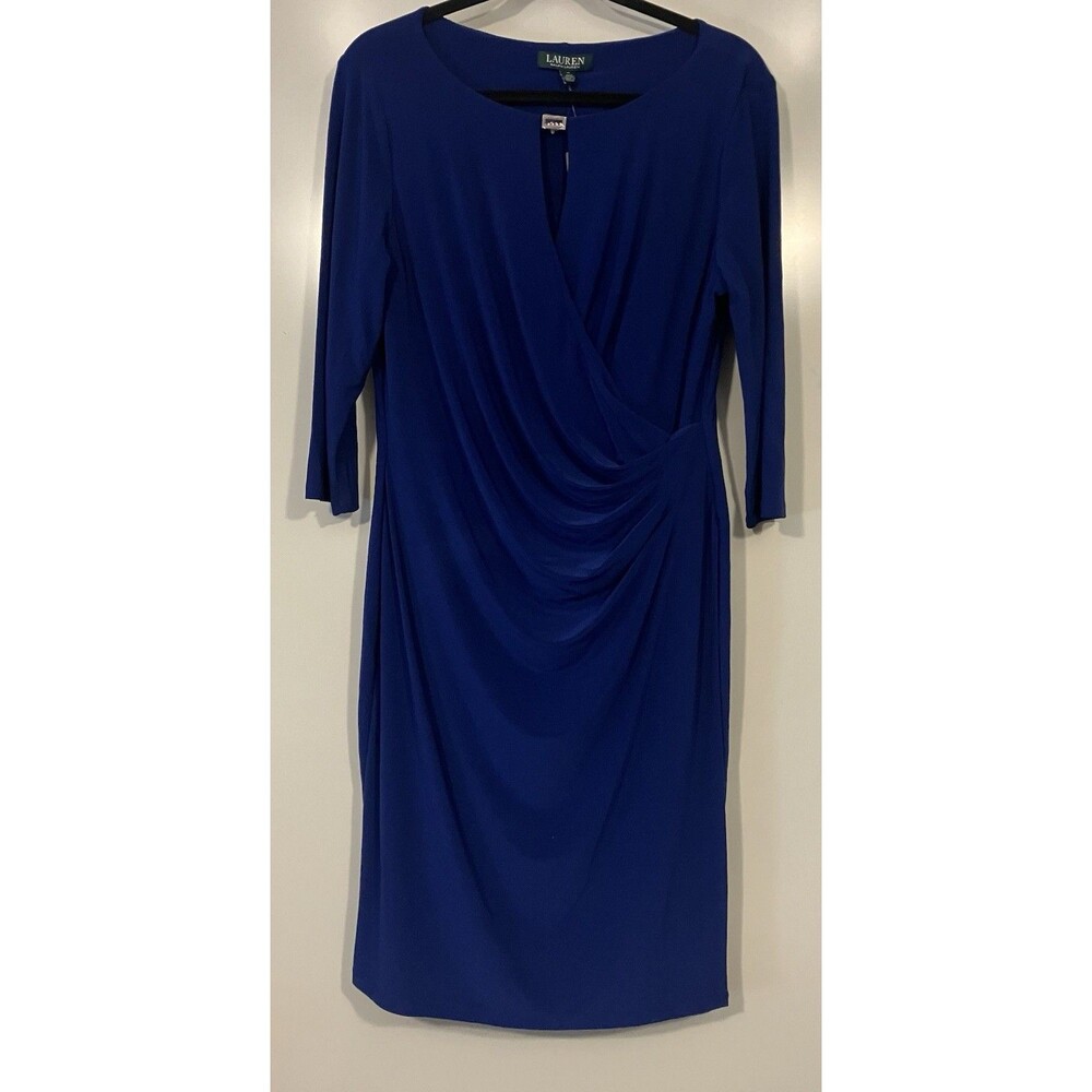NEW Lauren Ralph Lauren Women’s Jersey Dress W/ Side Ruching Royal Blue Sz 14